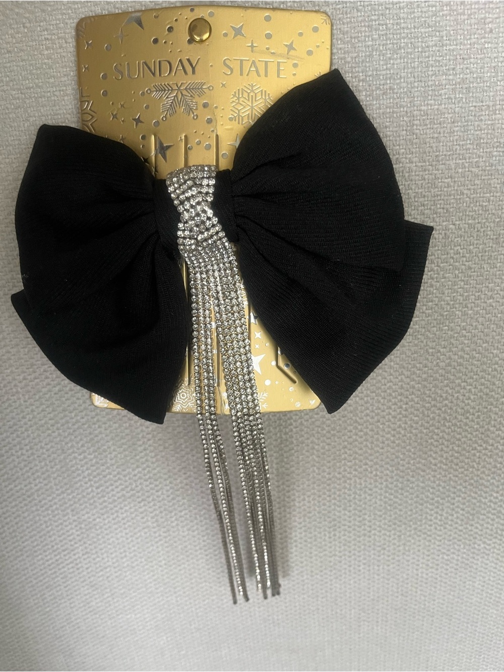NWT Black Velvet Bow Hairclip with Silver Tassel